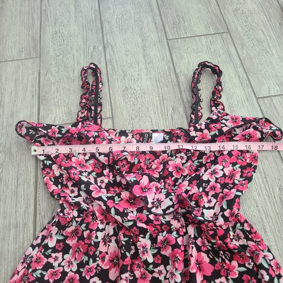 H&M Divided mini floral ruffle dress pink and black size small - Picture 8 of 12